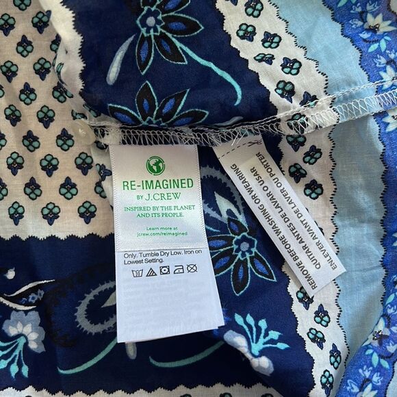 J.CREW white with blue ribbon block print tie-front ruffle top S - Picture 9 of 11